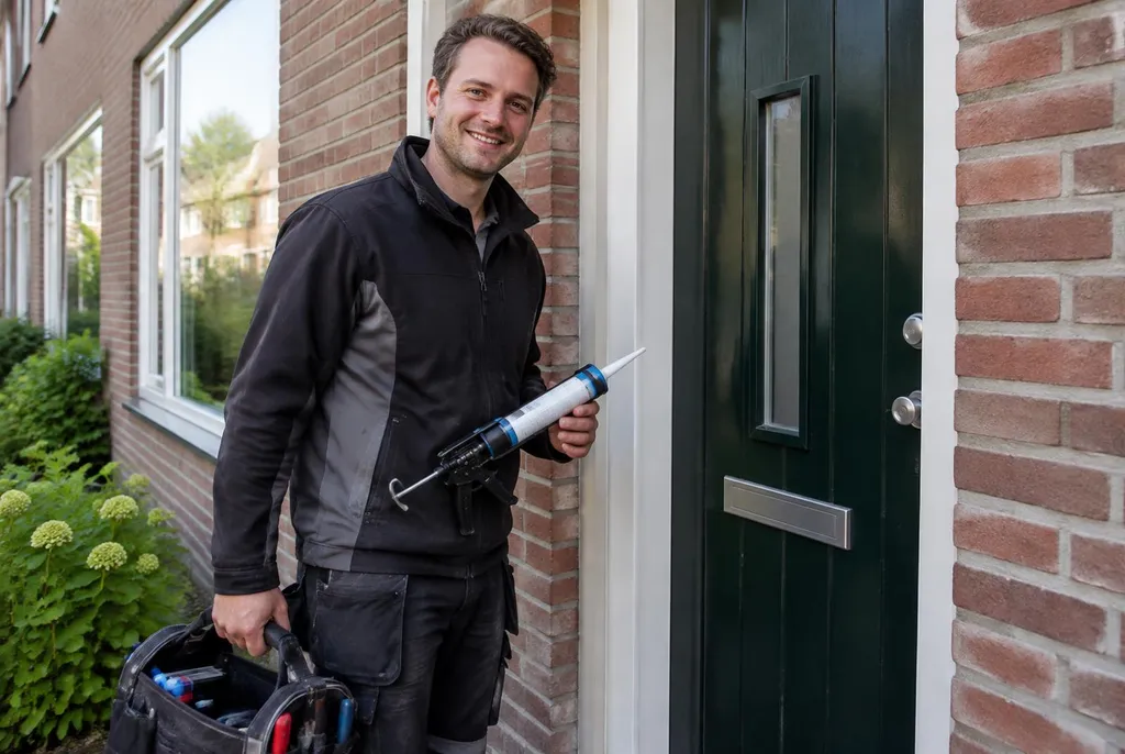 Vakman van Kitbedrijf Castricum bij de voordeur van een woning